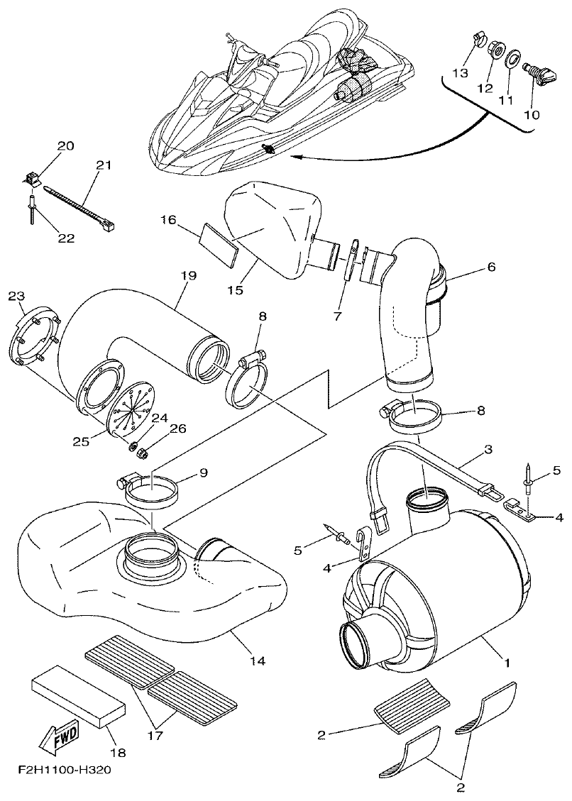 Yamaha FY1800-1HF2H300EA(1)_DE EXHAUST 3 parts diagram